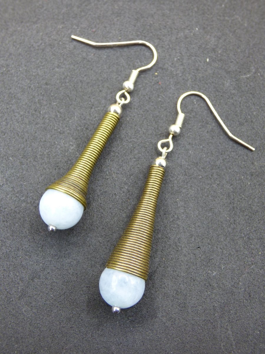 Aquamarin Trichter Bronze Edelstein Ohrringe Geschenk Frau Schmuck Sie Freundin grün GOA Hippie Boho Natur Heilstein Natur Ohrhänger - Art of Nature Berlin