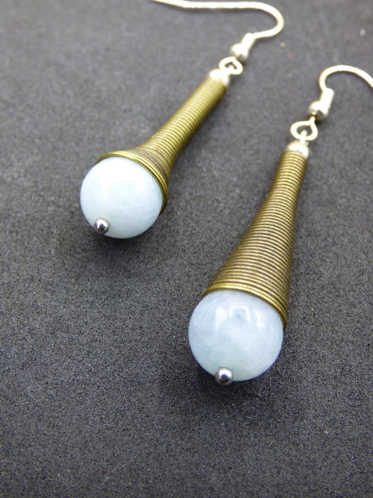 Aquamarin Trichter Bronze Edelstein Ohrringe Geschenk Frau Schmuck Sie Freundin grün GOA Hippie Boho Natur Heilstein Natur Ohrhänger - Art of Nature Berlin