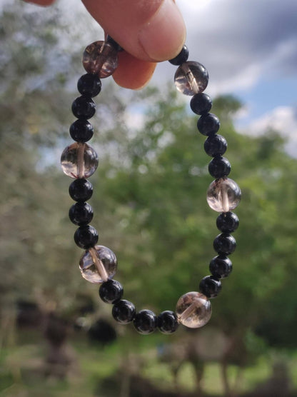 Azeztulite Black Gold + Turmalin (Schorl) AAA *Rarität* - Edelstein Armband Stretch Perlen Glück Mann Frau Er Sie Geschenk Freund Energie - Art of Nature Berlin