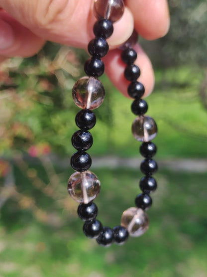 Azeztulite Black Gold + Turmalin (Schorl) AAA *Rarität* - Edelstein Armband Stretch Perlen Glück Mann Frau Er Sie Geschenk Freund Energie - Art of Nature Berlin