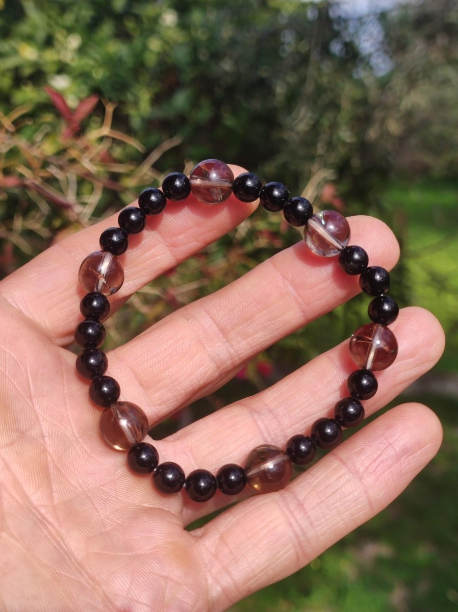 Azeztulite Black Gold + Turmalin (Schorl) AAA *Rarität* - Edelstein Armband Stretch Perlen Glück Mann Frau Er Sie Geschenk Freund Energie - Art of Nature Berlin