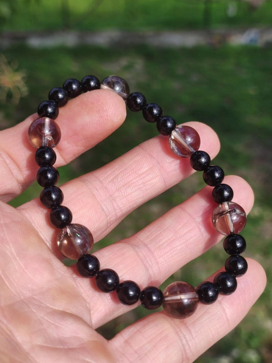 Azeztulite Black Gold + Turmalin (Schorl) AAA *Rarität* - Edelstein Armband Stretch Perlen Glück Mann Frau Er Sie Geschenk Freund Energie - Art of Nature Berlin