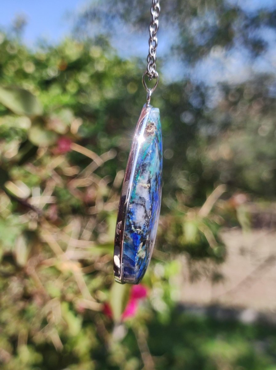 Azurit - Chrysocoll AAA - 925 Sterling Silber Edelstein Kette Natur blau Rarität Heilstein Kristall Mann Frau Er Sie Geschenk Freund Bruder - Art of Nature Berlin