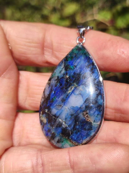 Azurit - Chrysocoll AAA - 925 Sterling Silber Edelstein Kette Natur blau Rarität Heilstein Kristall Mann Frau Er Sie Geschenk Freund Bruder - Art of Nature Berlin