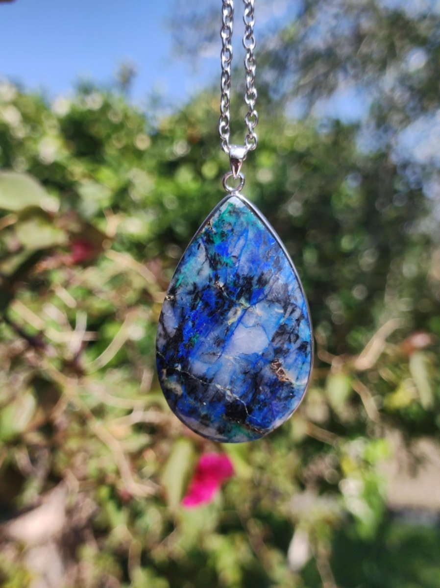 Azurit - Chrysocoll AAA - 925 Sterling Silber Edelstein Kette Natur blau Rarität Heilstein Kristall Mann Frau Er Sie Geschenk Freund Bruder - Art of Nature Berlin