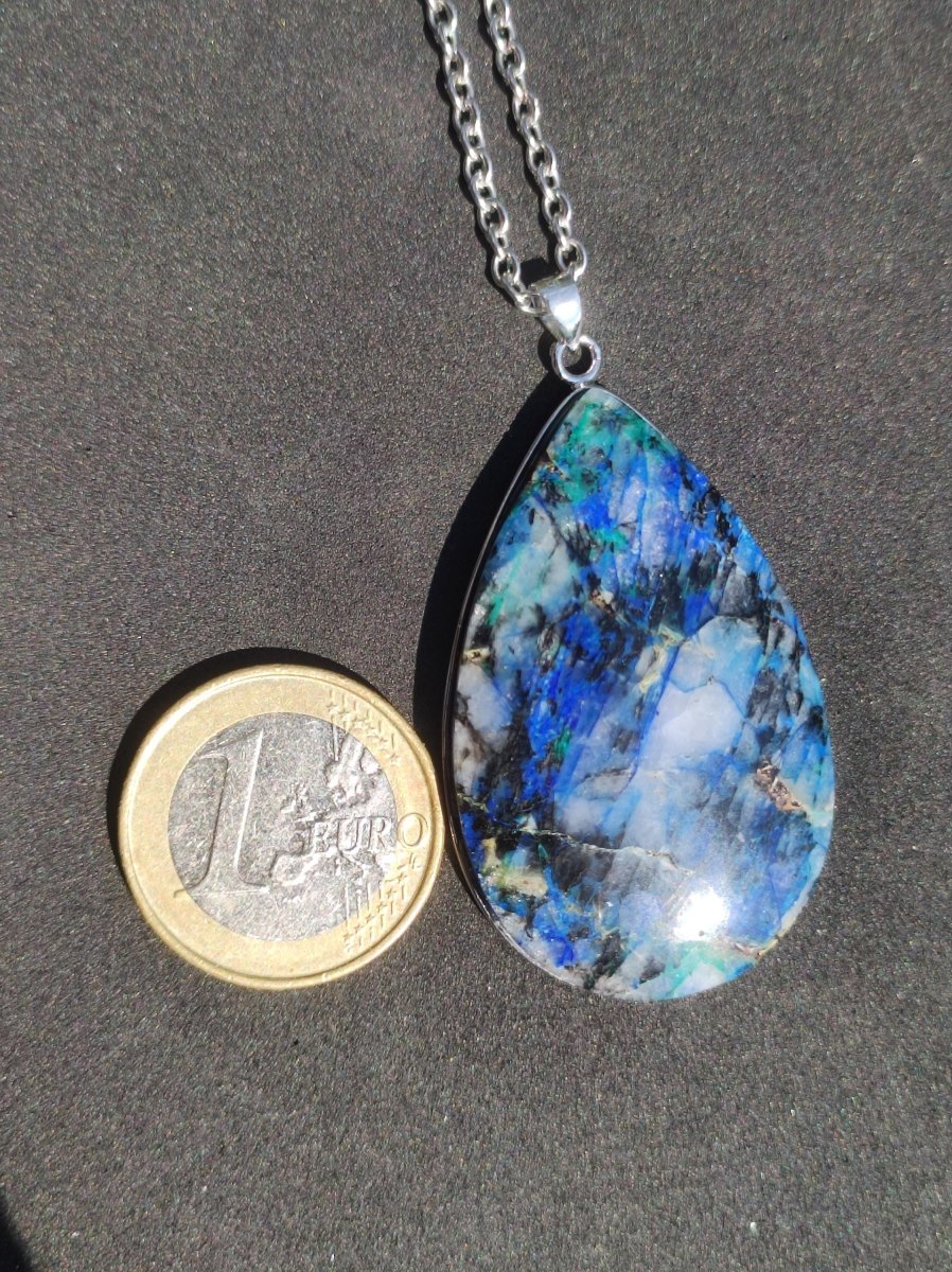 Azurit - Chrysocoll AAA - 925 Sterling Silber Edelstein Kette Natur blau Rarität Heilstein Kristall Mann Frau Er Sie Geschenk Freund Bruder - Art of Nature Berlin