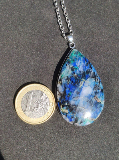 Azurit - Chrysocoll AAA - 925 Sterling Silber Edelstein Kette Natur blau Rarität Heilstein Kristall Mann Frau Er Sie Geschenk Freund Bruder - Art of Nature Berlin