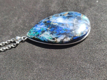 Azurit - Chrysocoll AAA - 925 Sterling Silber Edelstein Kette Natur blau Rarität Heilstein Kristall Mann Frau Er Sie Geschenk Freund Bruder - Art of Nature Berlin