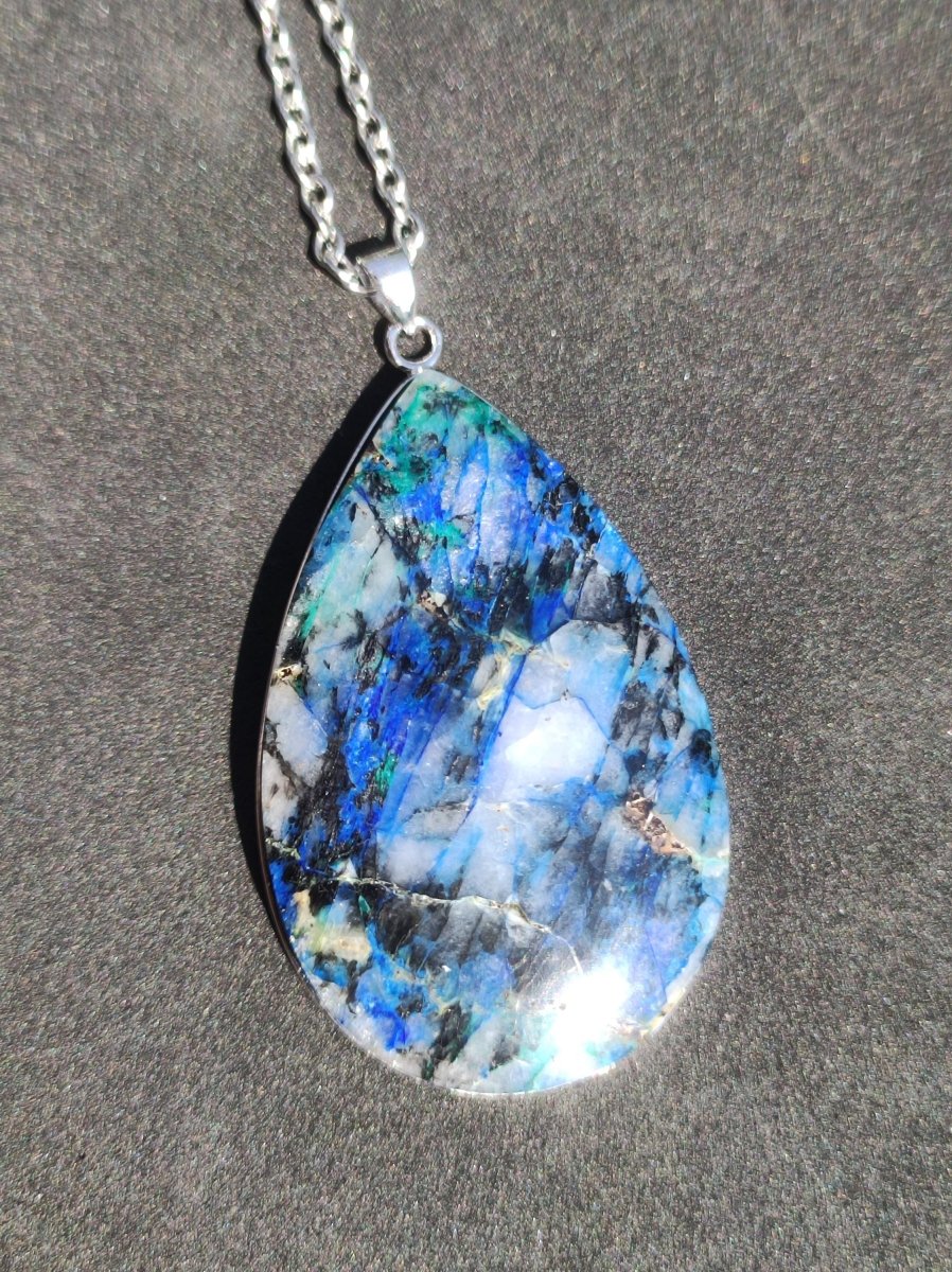 Azurit - Chrysocoll AAA - 925 Sterling Silber Edelstein Kette Natur blau Rarität Heilstein Kristall Mann Frau Er Sie Geschenk Freund Bruder - Art of Nature Berlin