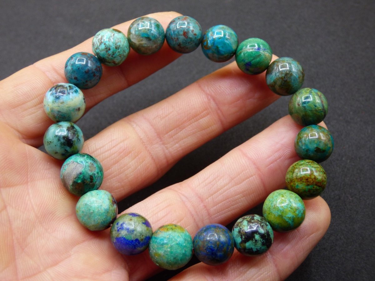 Azurit Chrysocoll - Edelstein Stretch Armband blau grün Natur Heilstein Kristall Rarität Geschenk Mann Frau Schwester Bruder Mutter Er Sie - Art of Nature Berlin