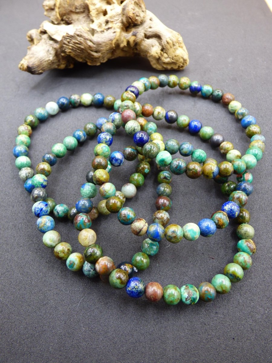 Azurit Chrysocoll - Edelstein Stretch Armband blau grün Natur Heilstein Kristall Rarität Geschenk Mann Frau Schwester Bruder Mutter Er Sie - Art of Nature Berlin