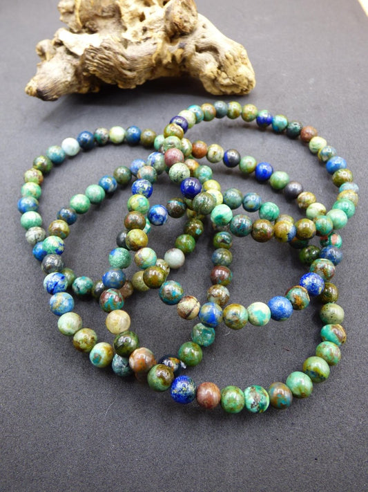 Azurit Chrysocoll - Edelstein Stretch Armband blau grün Natur Heilstein Kristall Rarität Geschenk Mann Frau Schwester Bruder Mutter Er Sie - Art of Nature Berlin