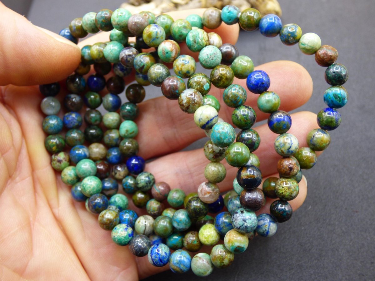 Azurit Chrysocoll - Edelstein Stretch Armband blau grün Natur Heilstein Kristall Rarität Geschenk Mann Frau Schwester Bruder Mutter Er Sie - Art of Nature Berlin
