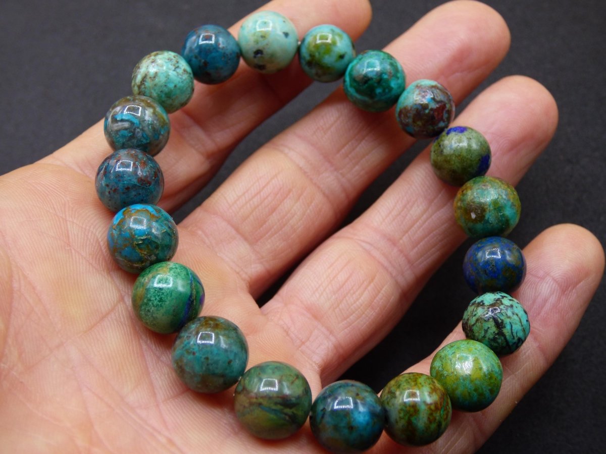 Azurit Chrysocoll - Edelstein Stretch Armband blau grün Natur Heilstein Kristall Rarität Geschenk Mann Frau Schwester Bruder Mutter Er Sie - Art of Nature Berlin