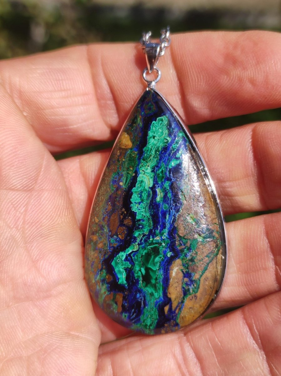 Azurit - Malachit - 925 Sterling Silber Edelstein Kette Natur blau Rarität Heilstein Kristall Mann Frau Er Sie Geschenk Freund Bruder - Art of Nature Berlin
