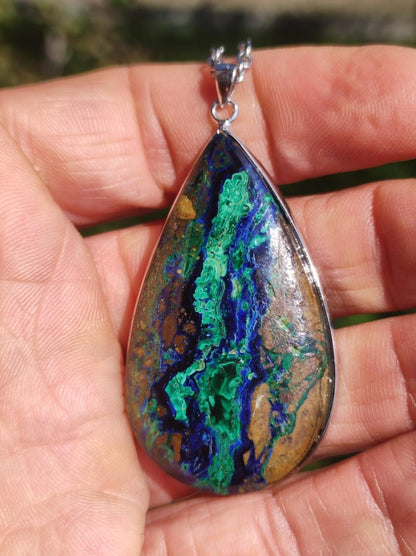 Azurit - Malachit - 925 Sterling Silber Edelstein Kette Natur blau Rarität Heilstein Kristall Mann Frau Er Sie Geschenk Freund Bruder - Art of Nature Berlin