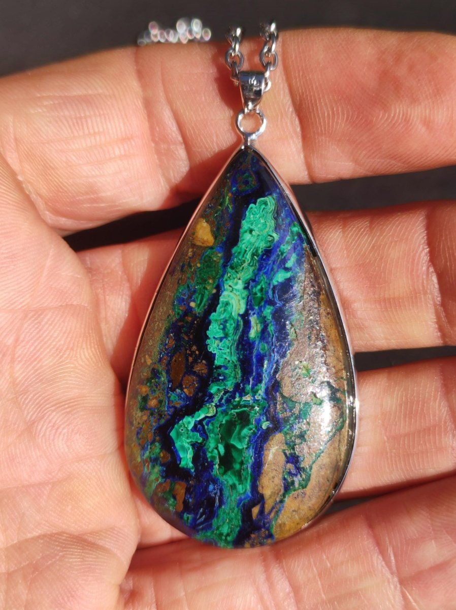 Azurit - Malachit - 925 Sterling Silber Edelstein Kette Natur blau Rarität Heilstein Kristall Mann Frau Er Sie Geschenk Freund Bruder - Art of Nature Berlin