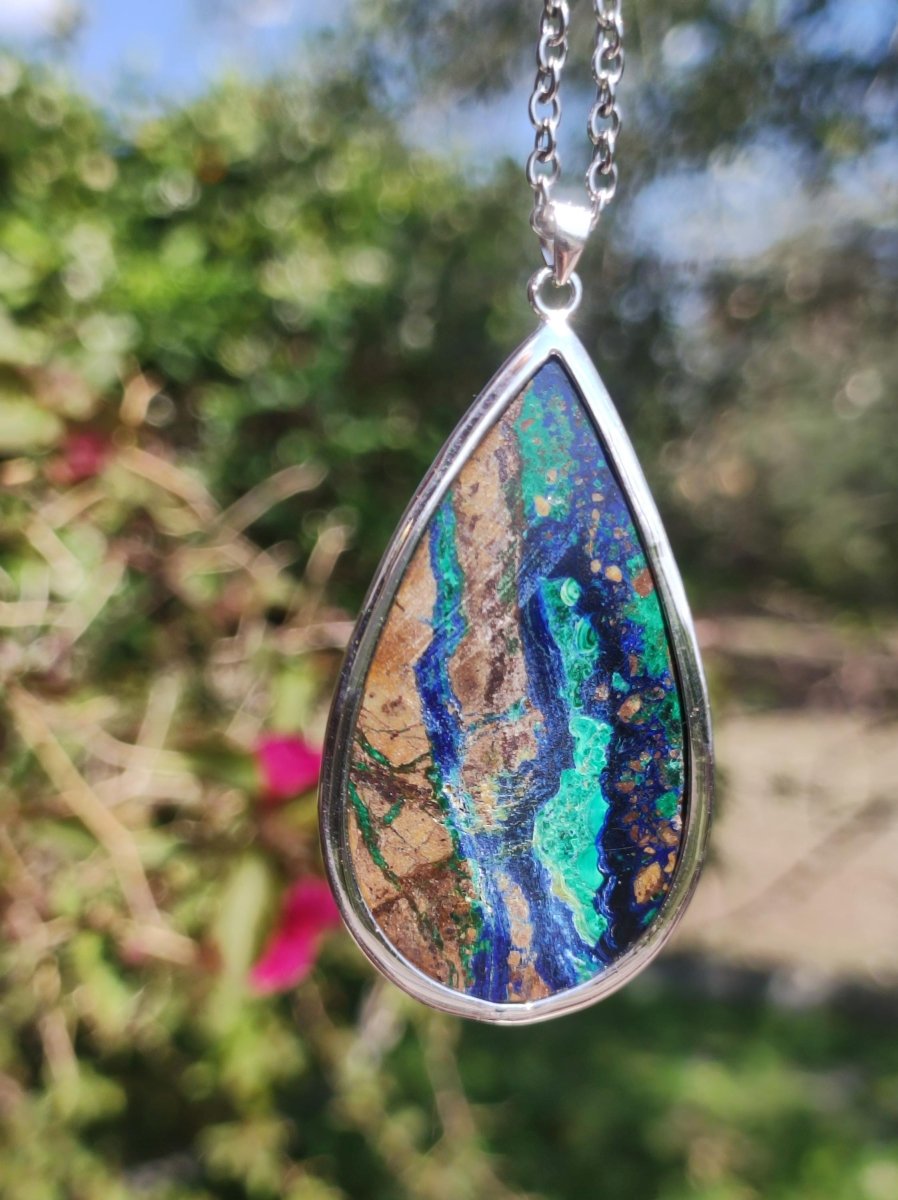 Azurit - Malachit - 925 Sterling Silber Edelstein Kette Natur blau Rarität Heilstein Kristall Mann Frau Er Sie Geschenk Freund Bruder - Art of Nature Berlin