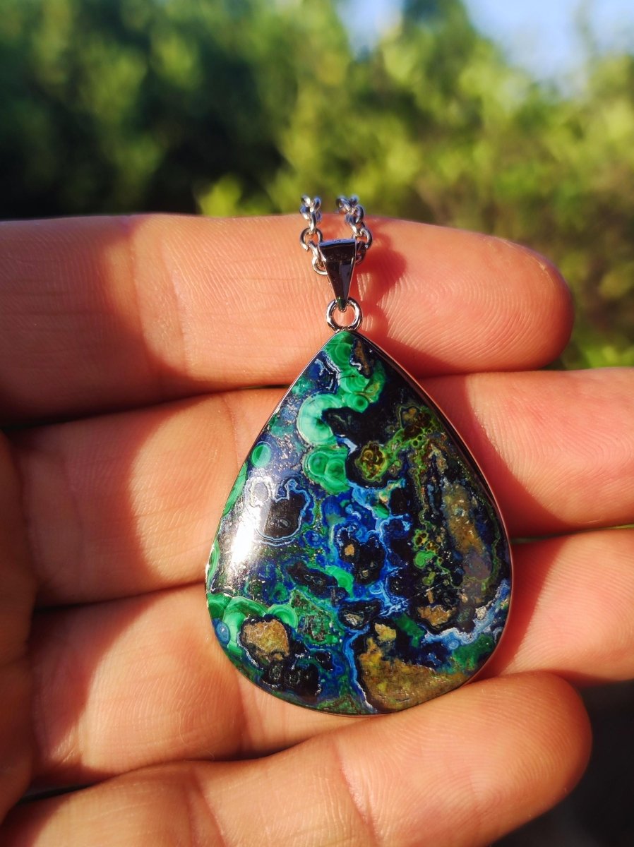 Azurit - Malachit - 925 Sterling Silber Edelstein Kette Natur blau Rarität Heilstein Kristall Mann Frau Er Sie Geschenk Freund Bruder - Art of Nature Berlin