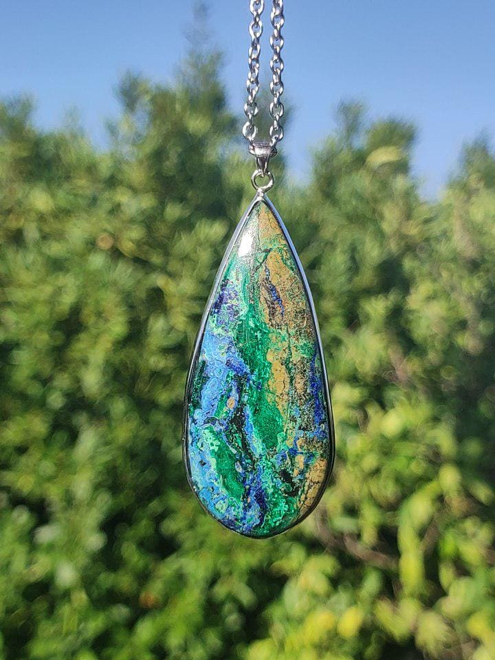 Azurit - Malachit - 925 Sterling Silber Edelstein Kette Natur blau Rarität Heilstein Kristall Mann Frau Er Sie Geschenk Freund Bruder - Art of Nature Berlin