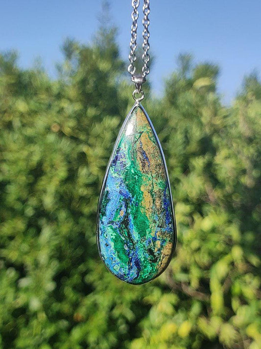 Azurit - Malachit - 925 Sterling Silber Edelstein Kette Natur blau Rarität Heilstein Kristall Mann Frau Er Sie Geschenk Freund Bruder - Art of Nature Berlin