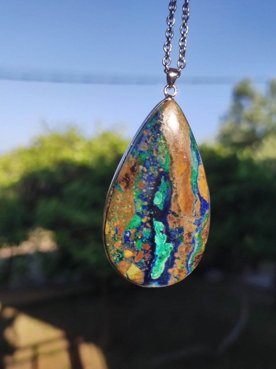 Azurit - Malachit - 925 Sterling Silber Edelstein Kette Natur blau Rarität Heilstein Kristall Mann Frau Er Sie Geschenk Freund Bruder - Art of Nature Berlin