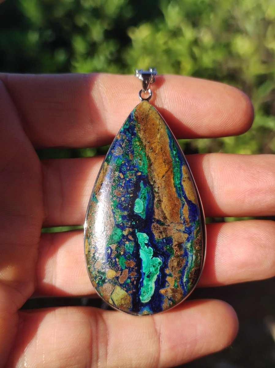 Azurit - Malachit - 925 Sterling Silber Edelstein Kette Natur blau Rarität Heilstein Kristall Mann Frau Er Sie Geschenk Freund Bruder - Art of Nature Berlin