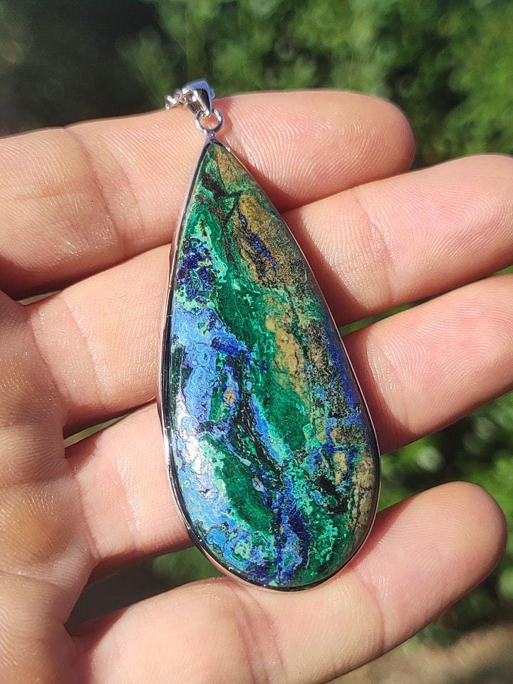 Azurit - Malachit - 925 Sterling Silber Edelstein Kette Natur blau Rarität Heilstein Kristall Mann Frau Er Sie Geschenk Freund Bruder - Art of Nature Berlin