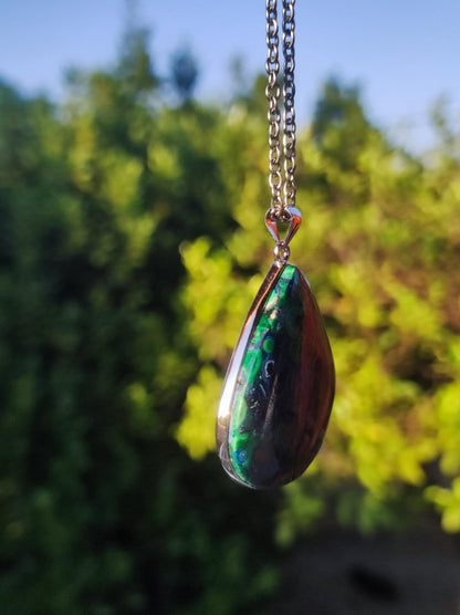 Azurit - Malachit - 925 Sterling Silber Edelstein Kette Natur blau Rarität Heilstein Kristall Mann Frau Er Sie Geschenk Freund Bruder - Art of Nature Berlin