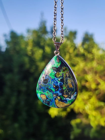 Azurit - Malachit - 925 Sterling Silber Edelstein Kette Natur blau Rarität Heilstein Kristall Mann Frau Er Sie Geschenk Freund Bruder - Art of Nature Berlin