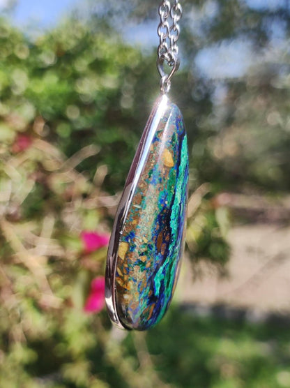 Azurit - Malachit - 925 Sterling Silber Edelstein Kette Natur blau Rarität Heilstein Kristall Mann Frau Er Sie Geschenk Freund Bruder - Art of Nature Berlin