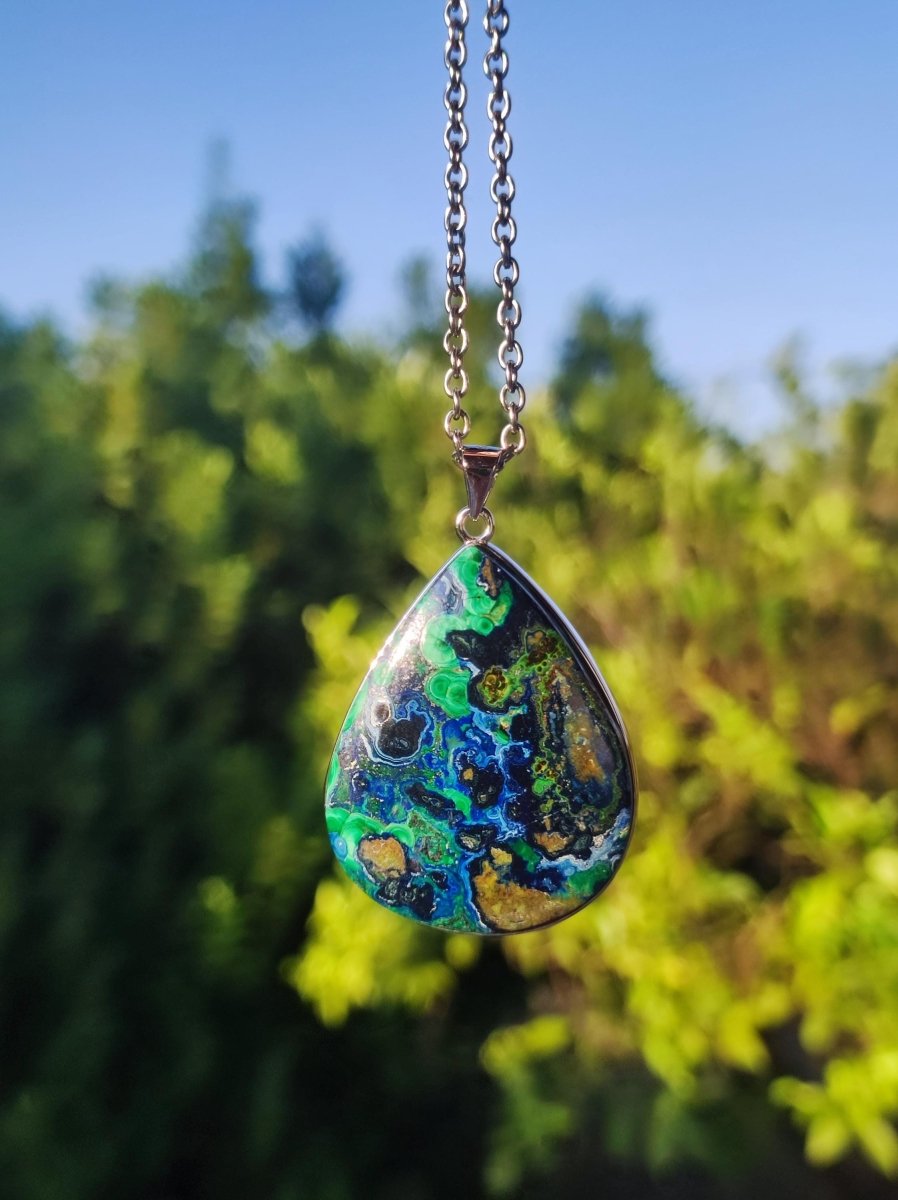 Azurite-Malachite 925 Sterling Silver Gemstone Necklace Natural