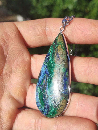 Azurit - Malachit - 925 Sterling Silber Edelstein Kette Natur blau Rarität Heilstein Kristall Mann Frau Er Sie Geschenk Freund Bruder - Art of Nature Berlin