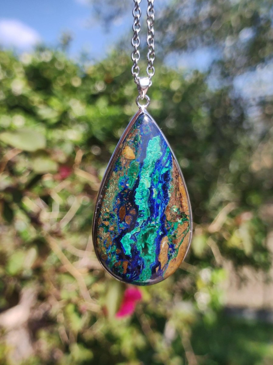 Azurit - Malachit - 925 Sterling Silber Edelstein Kette Natur blau Rarität Heilstein Kristall Mann Frau Er Sie Geschenk Freund Bruder - Art of Nature Berlin