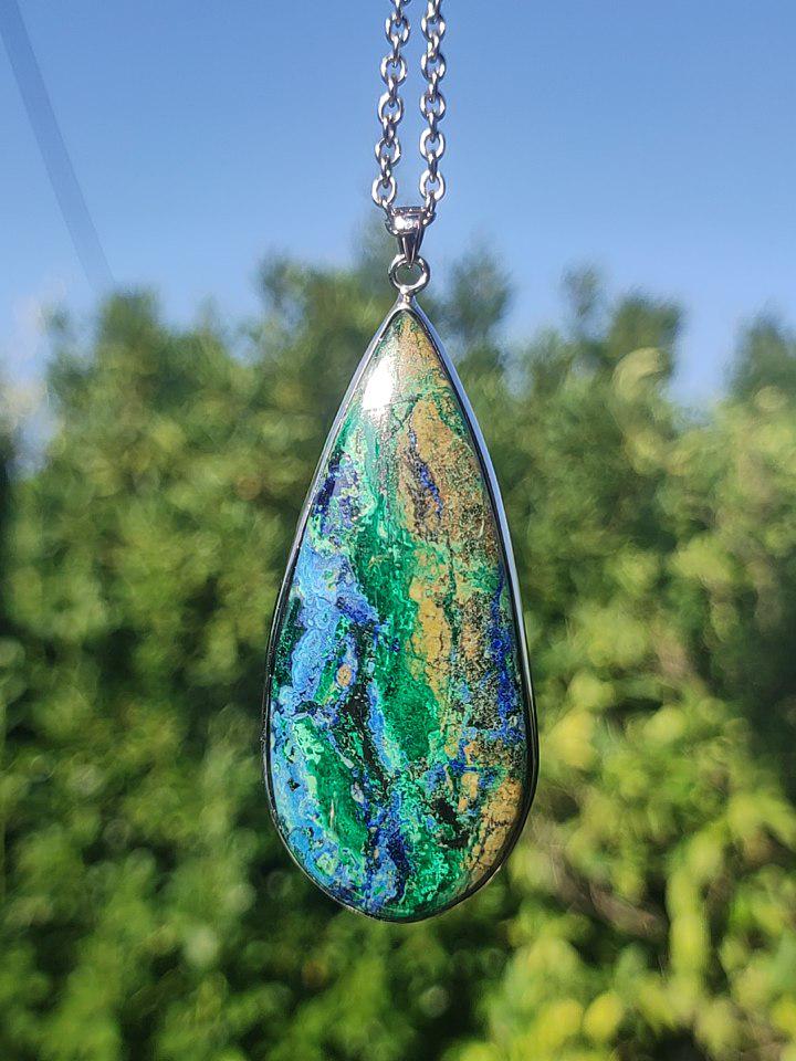 Azurit - Malachit - 925 Sterling Silber Edelstein Kette Natur blau Rarität Heilstein Kristall Mann Frau Er Sie Geschenk Freund Bruder - Art of Nature Berlin