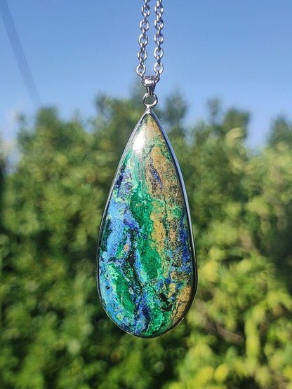 Azurit - Malachit - 925 Sterling Silber Edelstein Kette Natur blau Rarität Heilstein Kristall Mann Frau Er Sie Geschenk Freund Bruder - Art of Nature Berlin