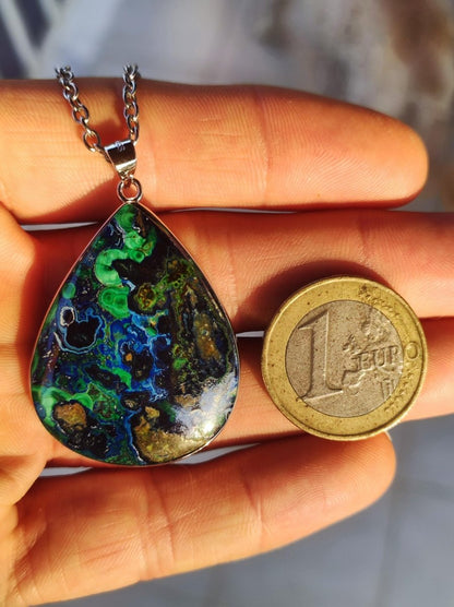 Azurit - Malachit - 925 Sterling Silber Edelstein Kette Natur blau Rarität Heilstein Kristall Mann Frau Er Sie Geschenk Freund Bruder - Art of Nature Berlin