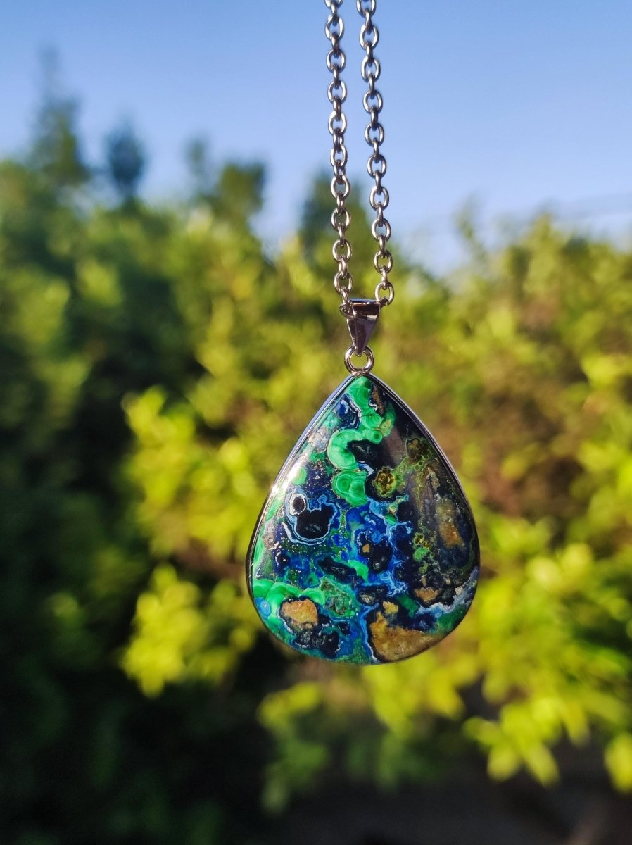 Azurit - Malachit - 925 Sterling Silber Edelstein Kette Natur blau Rarität Heilstein Kristall Mann Frau Er Sie Geschenk Freund Bruder - Art of Nature Berlin