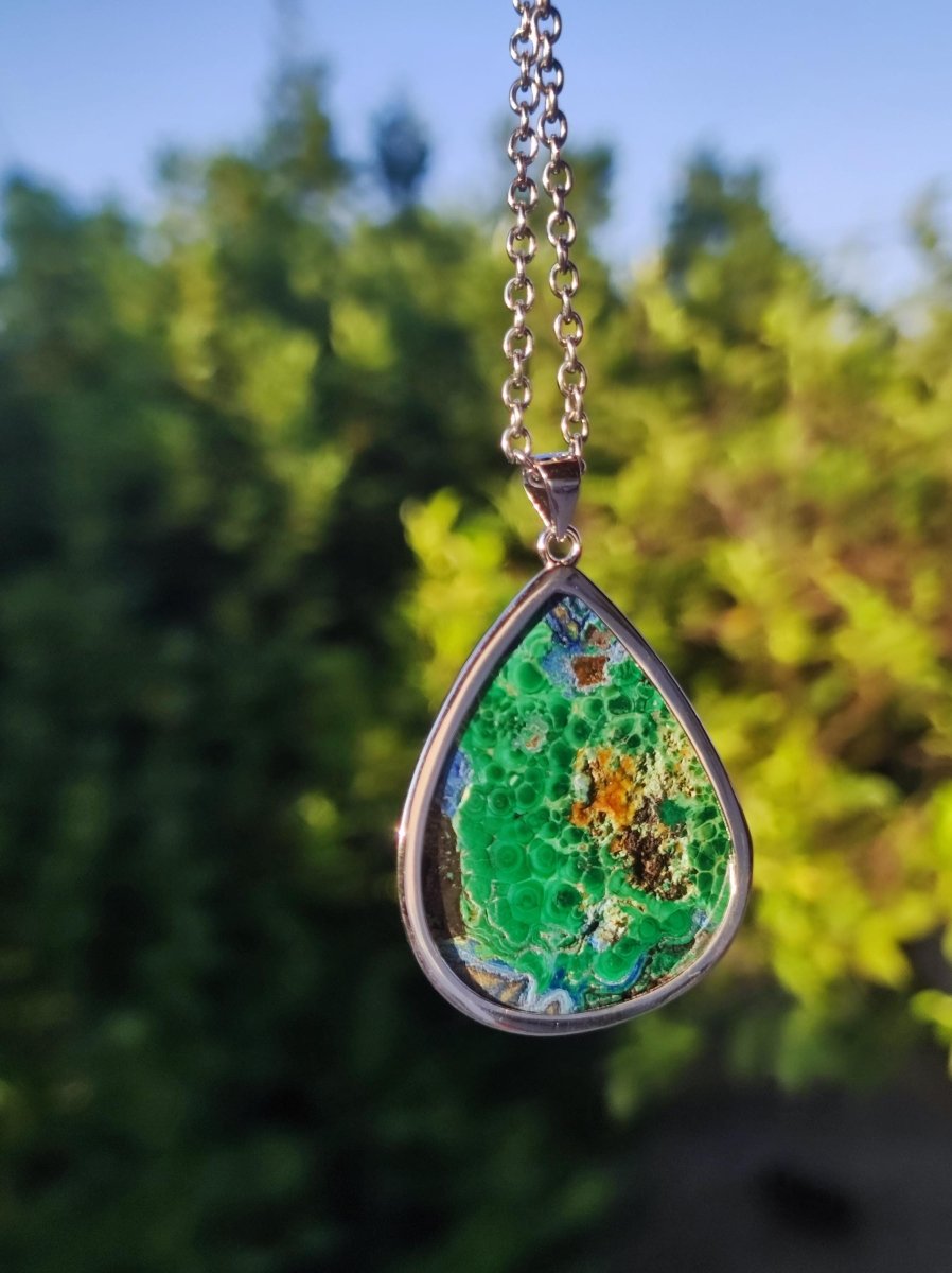 Azurit - Malachit - 925 Sterling Silber Edelstein Kette Natur blau Rarität Heilstein Kristall Mann Frau Er Sie Geschenk Freund Bruder - Art of Nature Berlin