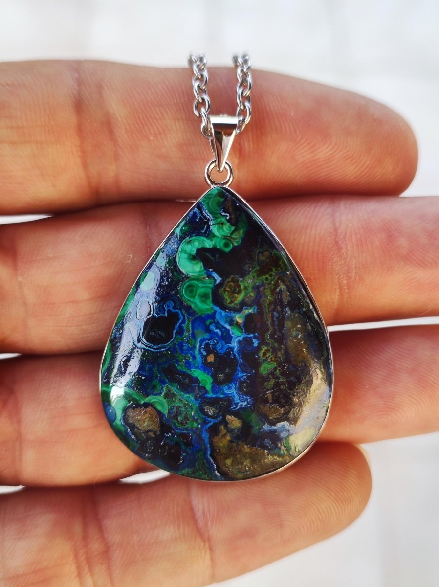 Azurit - Malachit - 925 Sterling Silber Edelstein Kette Natur blau Rarität Heilstein Kristall Mann Frau Er Sie Geschenk Freund Bruder - Art of Nature Berlin
