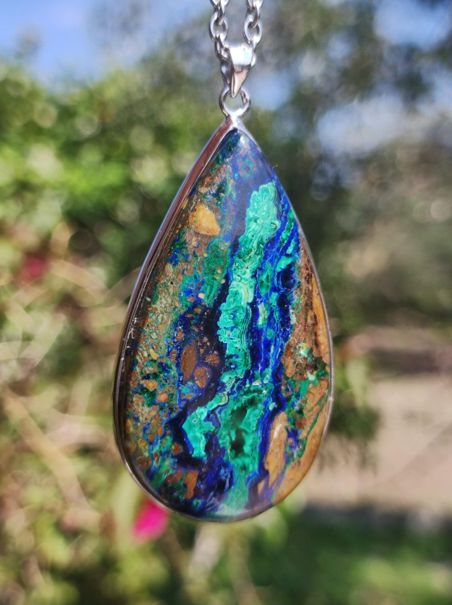 Azurit - Malachit - 925 Sterling Silber Edelstein Kette Natur blau Rarität Heilstein Kristall Mann Frau Er Sie Geschenk Freund Bruder - Art of Nature Berlin