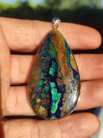 Azurit - Malachit - 925 Sterling Silber Edelstein Kette Natur blau Rarität Heilstein Kristall Mann Frau Er Sie Geschenk Freund Bruder - Art of Nature Berlin