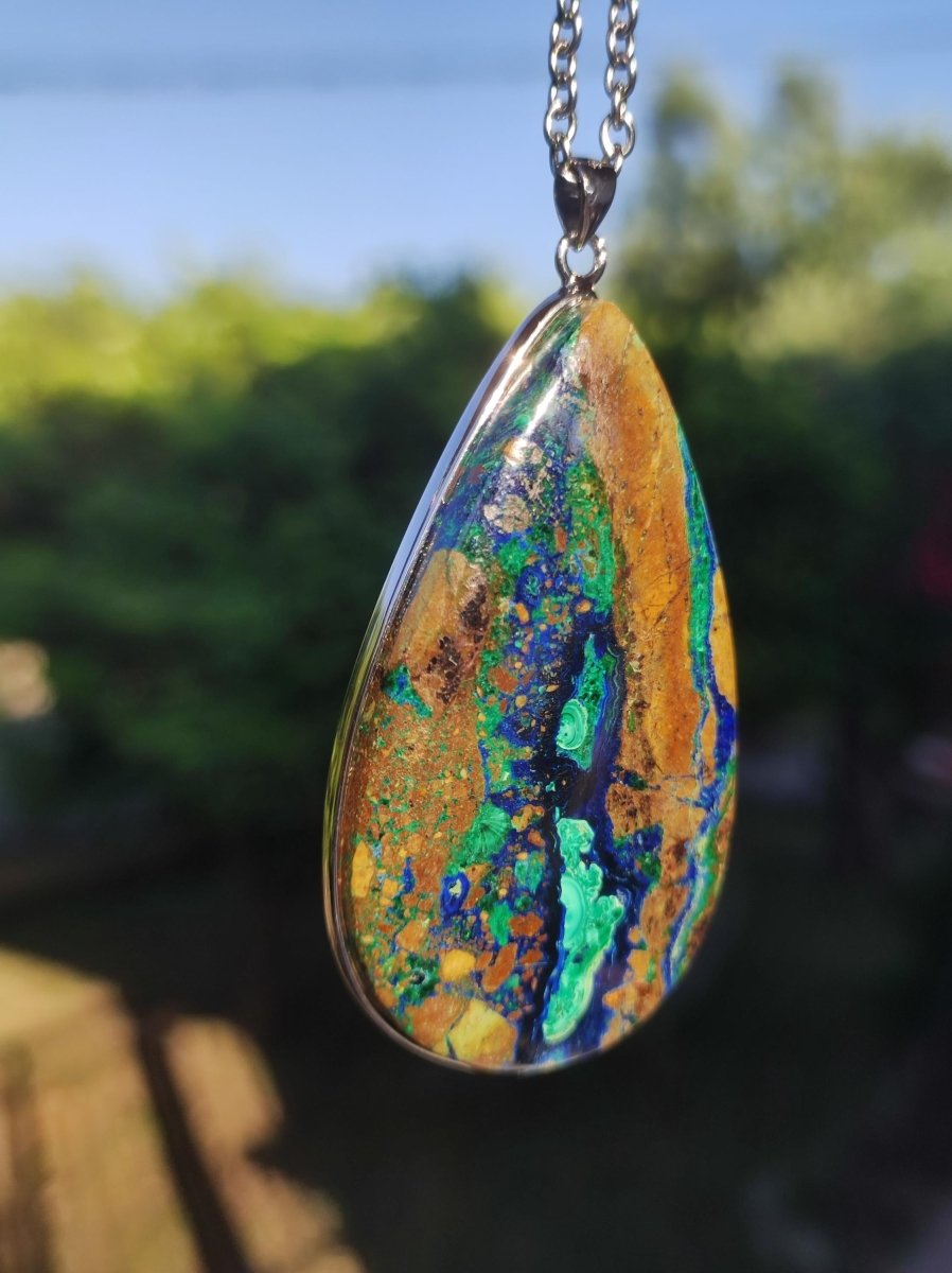 Azurit - Malachit - 925 Sterling Silber Edelstein Kette Natur blau Rarität Heilstein Kristall Mann Frau Er Sie Geschenk Freund Bruder - Art of Nature Berlin
