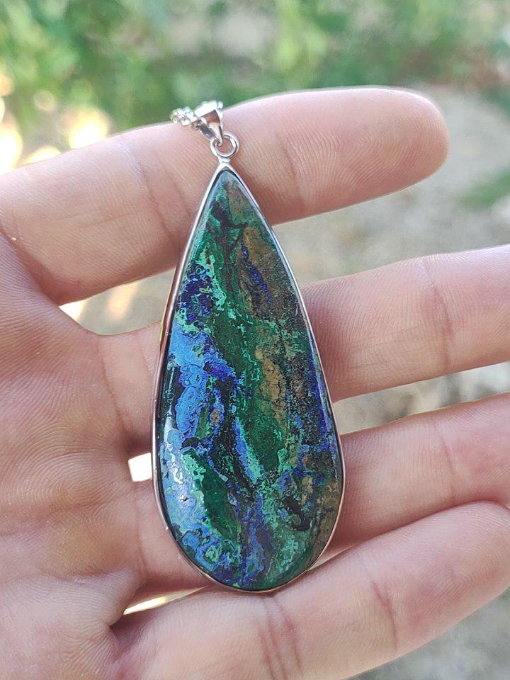 Azurit - Malachit - 925 Sterling Silber Edelstein Kette Natur blau Rarität Heilstein Kristall Mann Frau Er Sie Geschenk Freund Bruder - Art of Nature Berlin