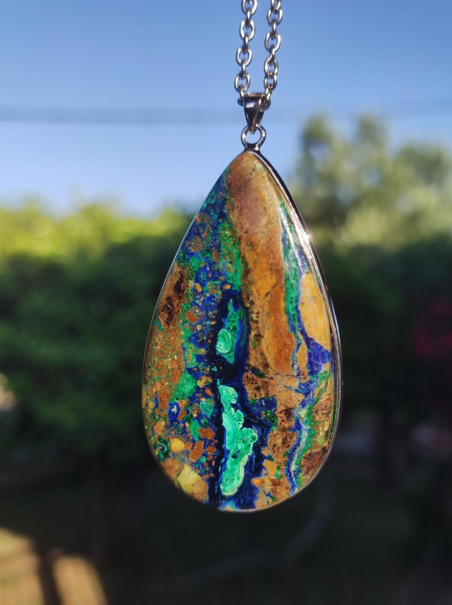 Azurit - Malachit - 925 Sterling Silber Edelstein Kette Natur blau Rarität Heilstein Kristall Mann Frau Er Sie Geschenk Freund Bruder - Art of Nature Berlin