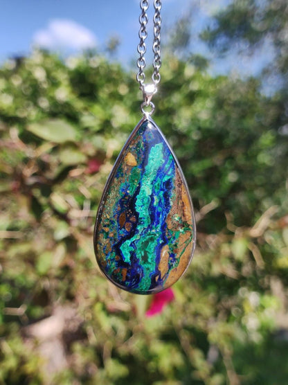 Azurit - Malachit - 925 Sterling Silber Edelstein Kette Natur blau Rarität Heilstein Kristall Mann Frau Er Sie Geschenk Freund Bruder - Art of Nature Berlin