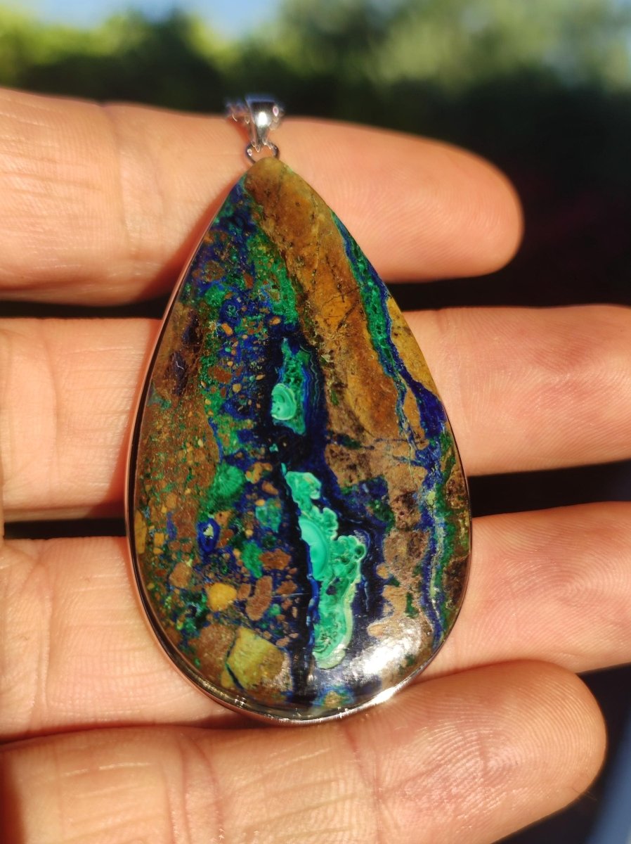 Azurit - Malachit - 925 Sterling Silber Edelstein Kette Natur blau Rarität Heilstein Kristall Mann Frau Er Sie Geschenk Freund Bruder - Art of Nature Berlin