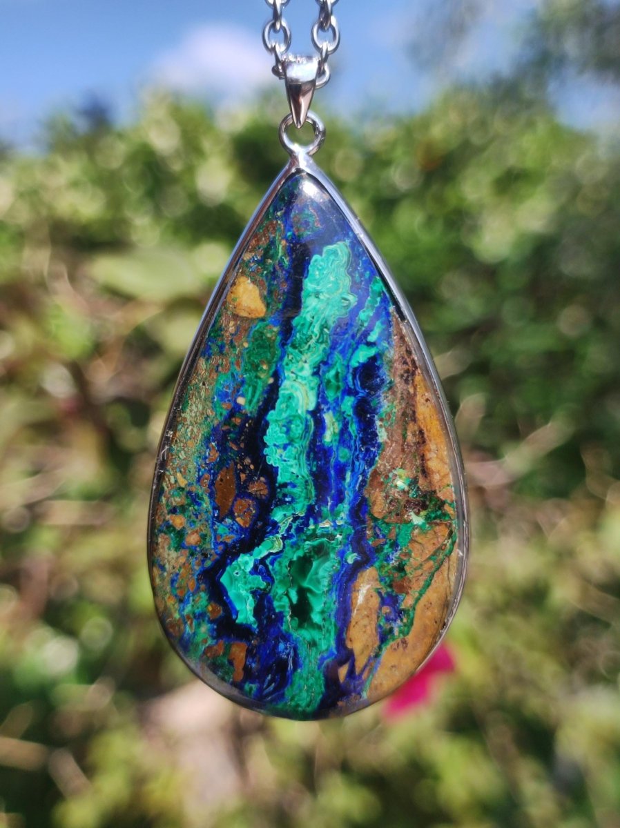 Azurit - Malachit - 925 Sterling Silber Edelstein Kette Natur blau Rarität Heilstein Kristall Mann Frau Er Sie Geschenk Freund Bruder - Art of Nature Berlin