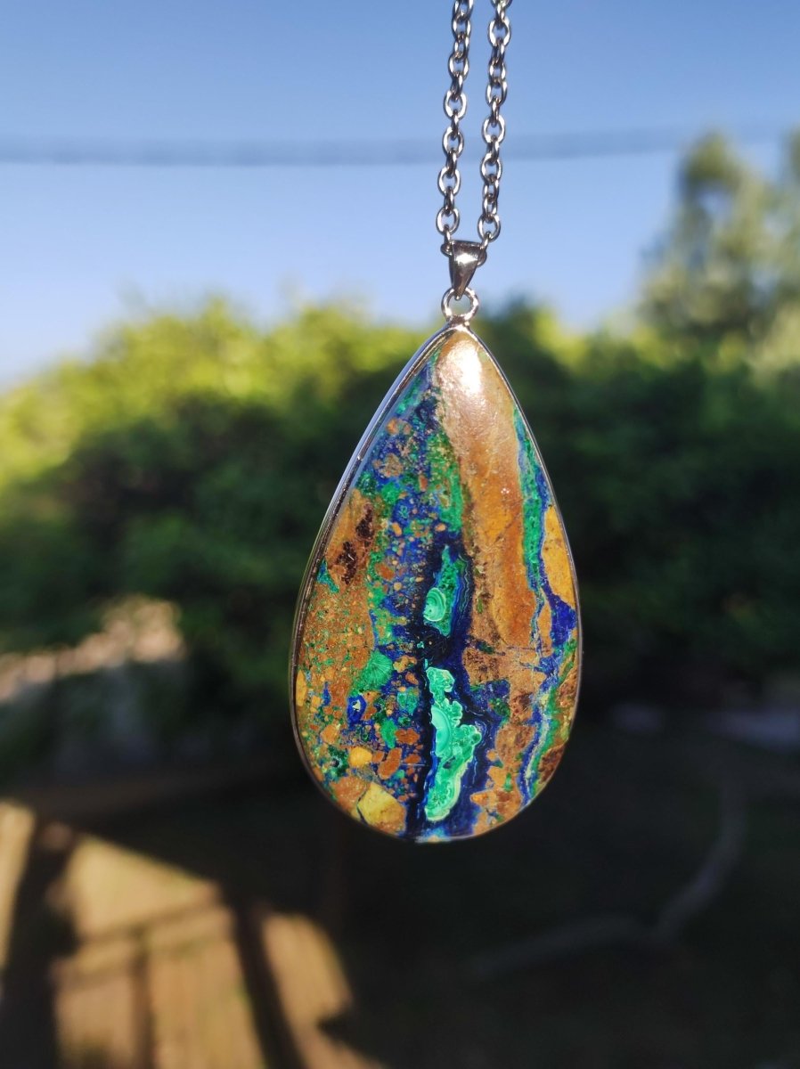 Azurit - Malachit - 925 Sterling Silber Edelstein Kette Natur blau Rarität Heilstein Kristall Mann Frau Er Sie Geschenk Freund Bruder - Art of Nature Berlin