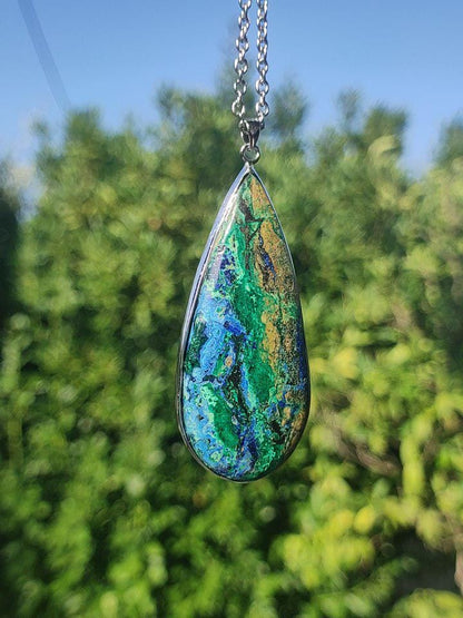 Azurit - Malachit - 925 Sterling Silber Edelstein Kette Natur blau Rarität Heilstein Kristall Mann Frau Er Sie Geschenk Freund Bruder - Art of Nature Berlin